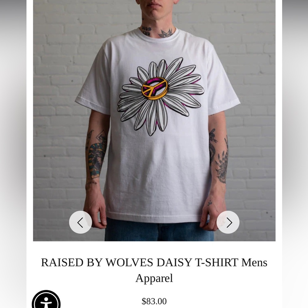 RAISED BY WOLVES White Graphic Tee with Peace Symbol Like New XL